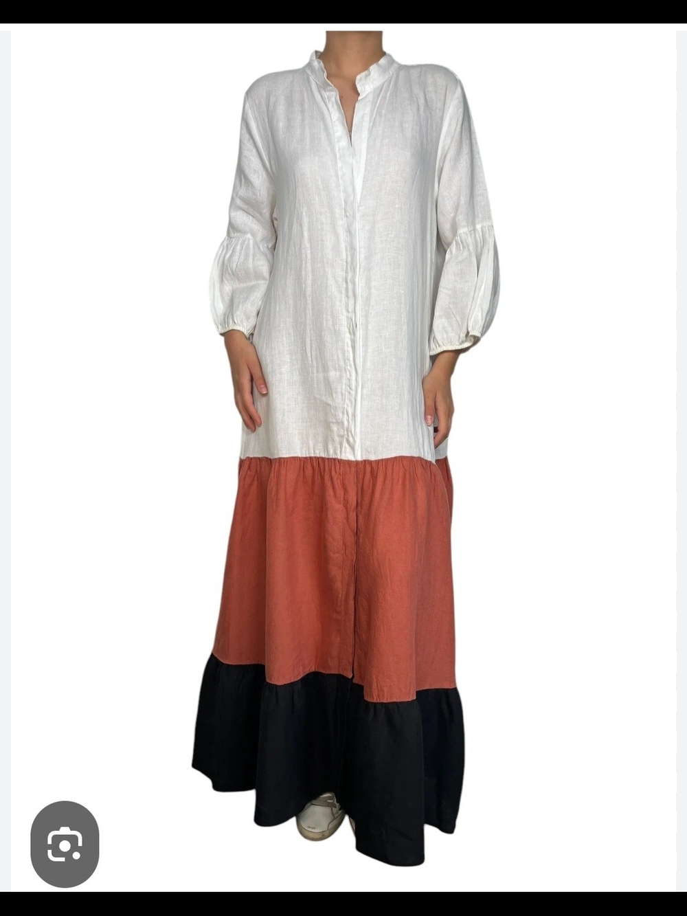 Tiered Maxi Dress in White, Rust & Black - Relaxed Fit
